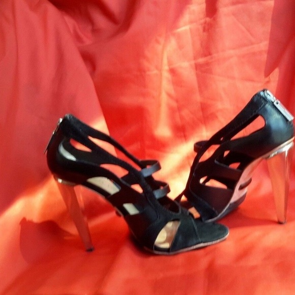 Black Leather Open Toe L.A.M.B. Shoes Size 8.5 - Picture 3 of 12